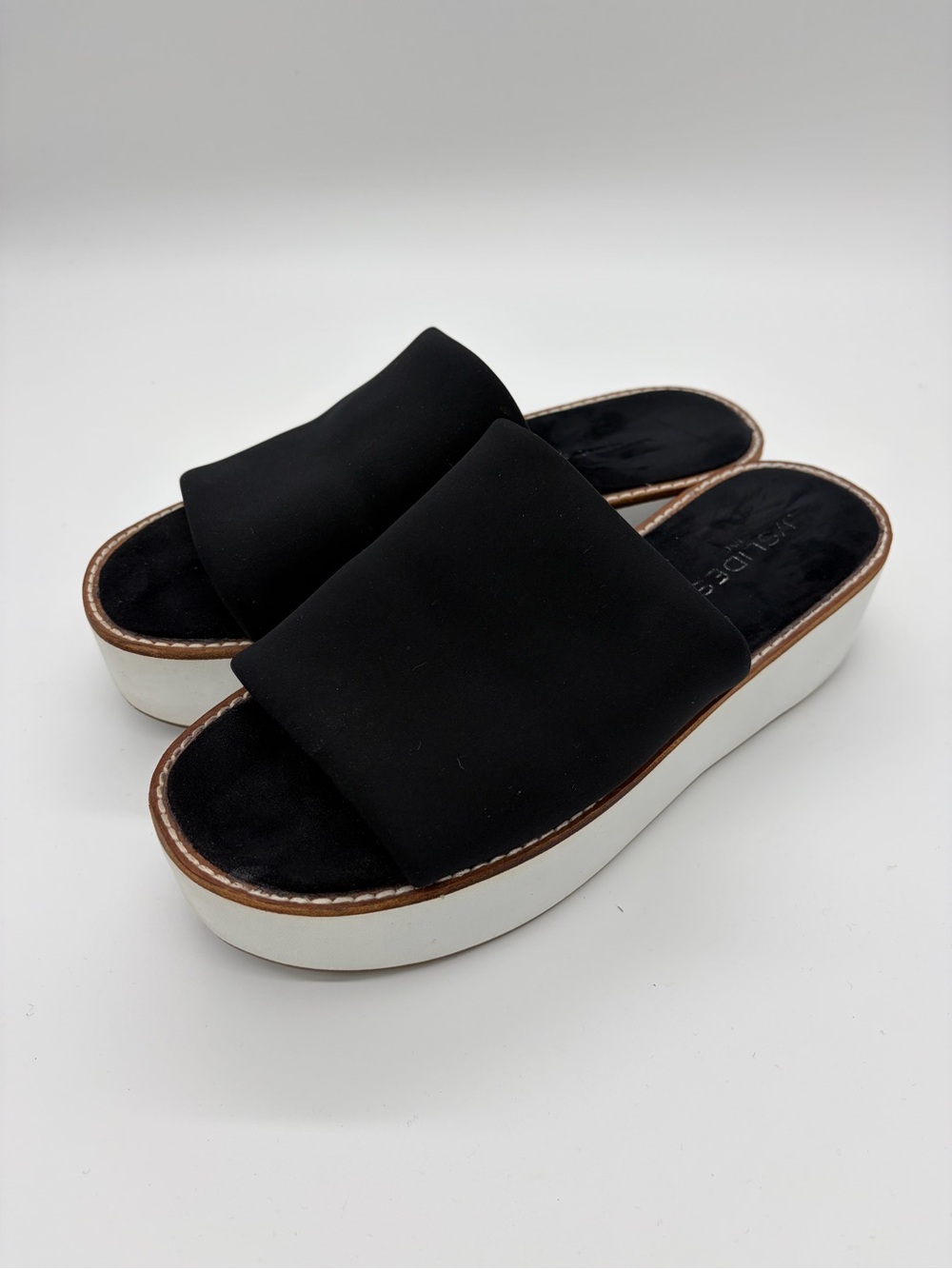 J/SLIDES Black Slide Sandals with White Platform - Size 8